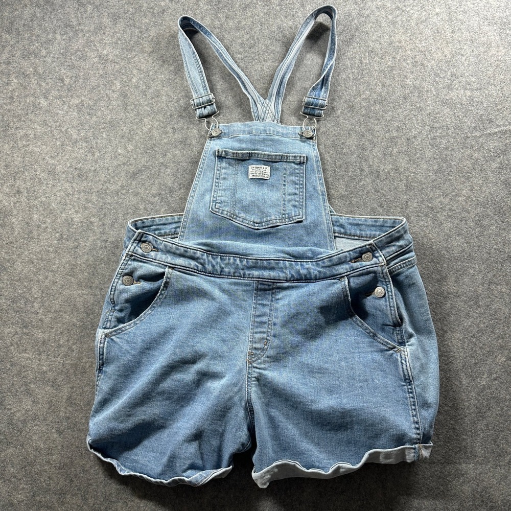 Levis Denim Shortalls Womens 16W Light Wash Blue Adjustable Bib Overalls